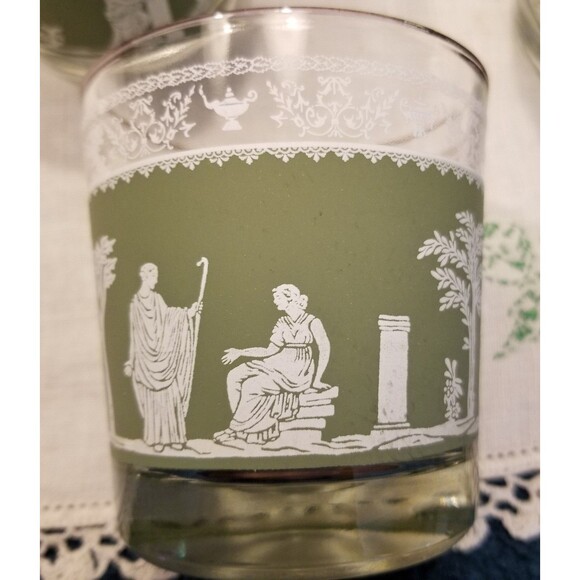 Vintage Jeannette Glass Green Hellenic Grecian Motif small glasses - Picture 7 of 11